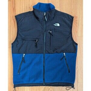 Vintage North Face Vest Mens Large Denali Black Blue Fleece Full Zip 87047